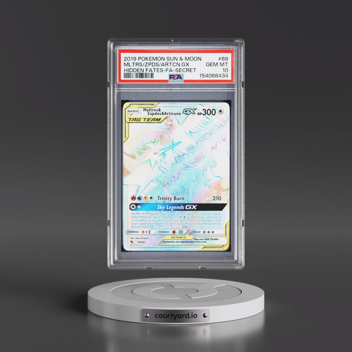 2019 Pokémon Sun & Moon Hidden Fates #69 Moltres & Zapdos & Articuno GX - Holo Full Art Secret (PSA 10 GEM MINT)