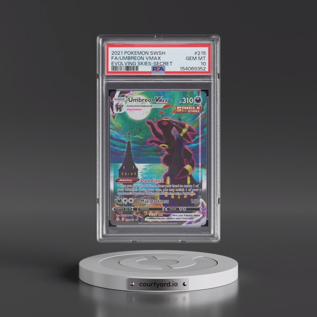 2021 Pokémon Sword & Shield Evolving Skies #215 Umbreon Vmax - Full Art Secret (PSA 10 GEM MINT)