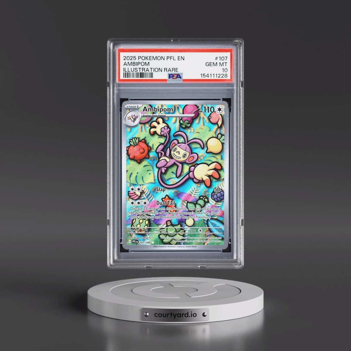 2025 Pokémon Pfl EN-Phantasmal Flames #107 Ambipom - Illustration Rare (PSA 10 GEM MINT)