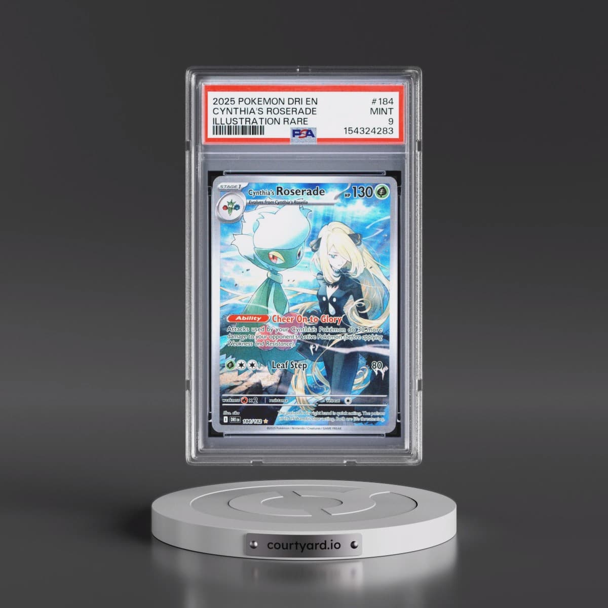 2025 Pokémon Dri EN-Destined Rivals #184 Cynthia's Roserade - Illustration Rare (PSA 9 MINT)