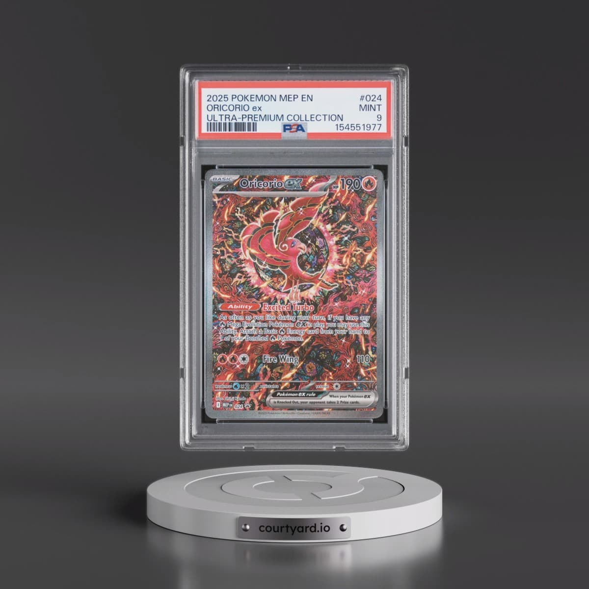 2025 Pokémon Mep EN-Me Black Star Promo #024 Oricorio EX - Holo Mega Charizard X EX Ultra-Premium Collection (PSA 9 MINT)