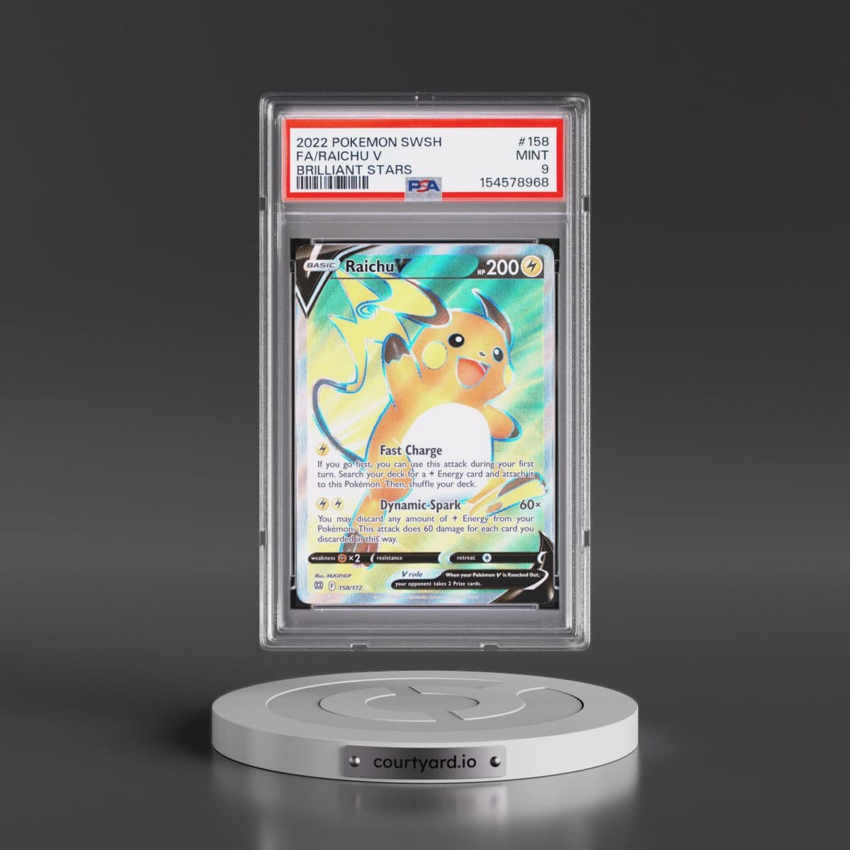 2022 Pokémon Sword & Shield Brilliant Stars #158 Raichu V - Holo Full Art (PSA 9 MINT)
