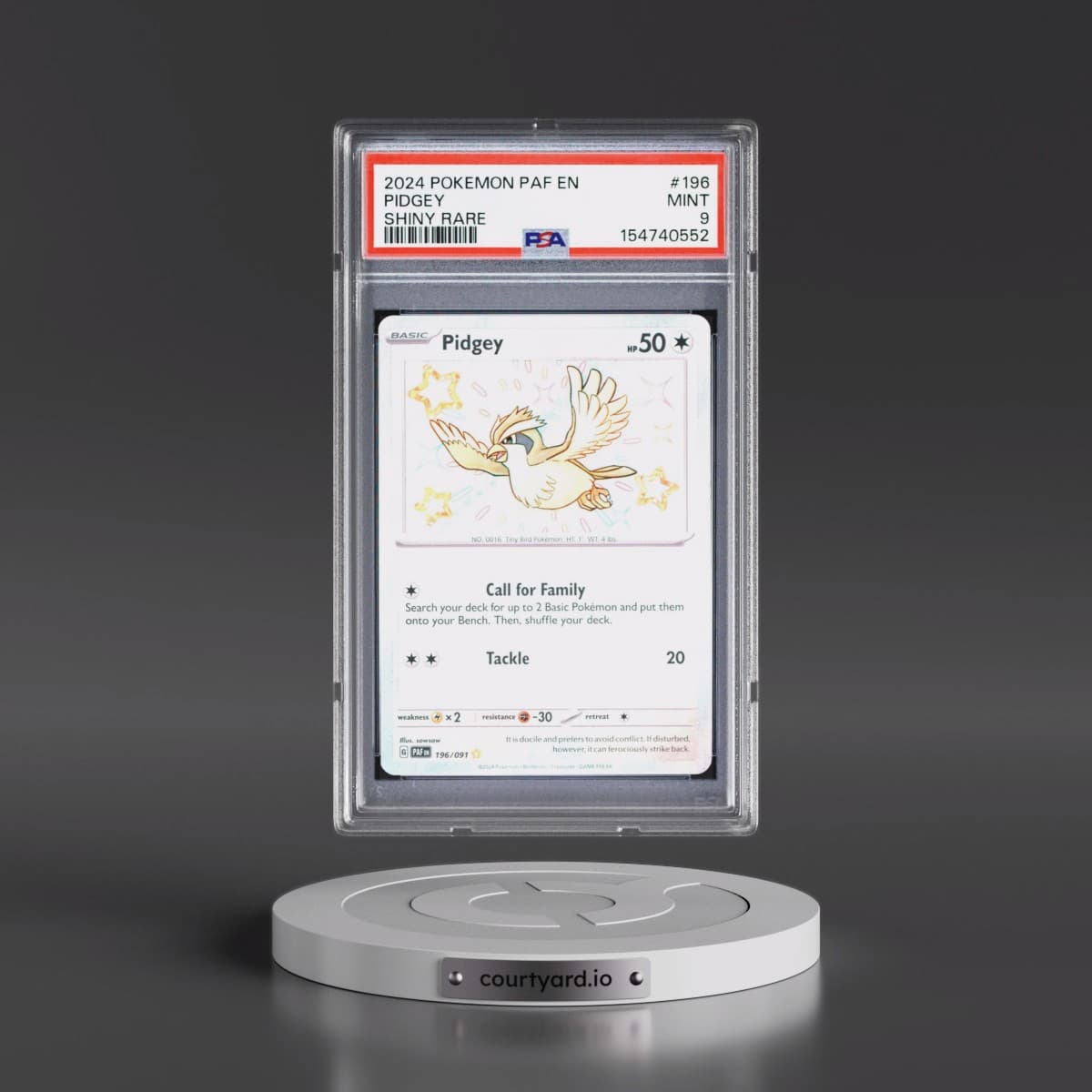 2024 Pokémon Paf EN-Paldean Fates #196 Pidgey - Shiny Rare (PSA 9 MINT)