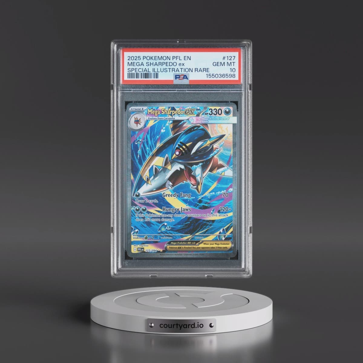 2025 Pokémon Pfl EN-Phantasmal Flames #127 Mega Sharpedo EX - Holo Special Illustration Rare (PSA 10 GEM MINT)