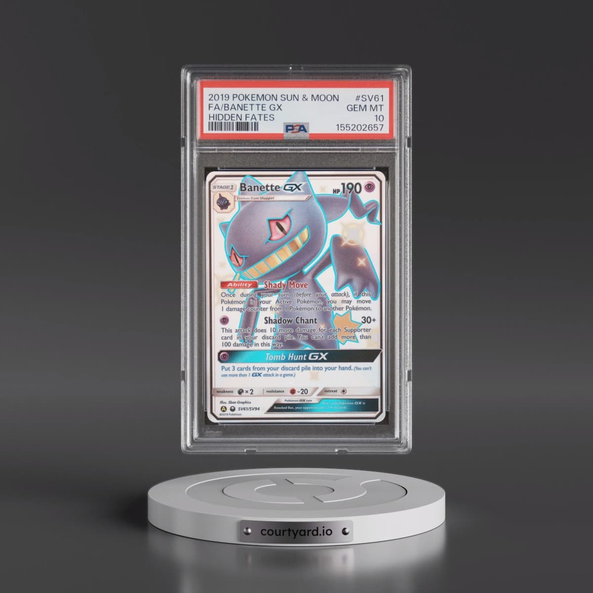 2019 Pokémon Sun & Moon Hidden Fates #SV61 Banette GX - Holo Full Art (PSA 10 GEM MINT)