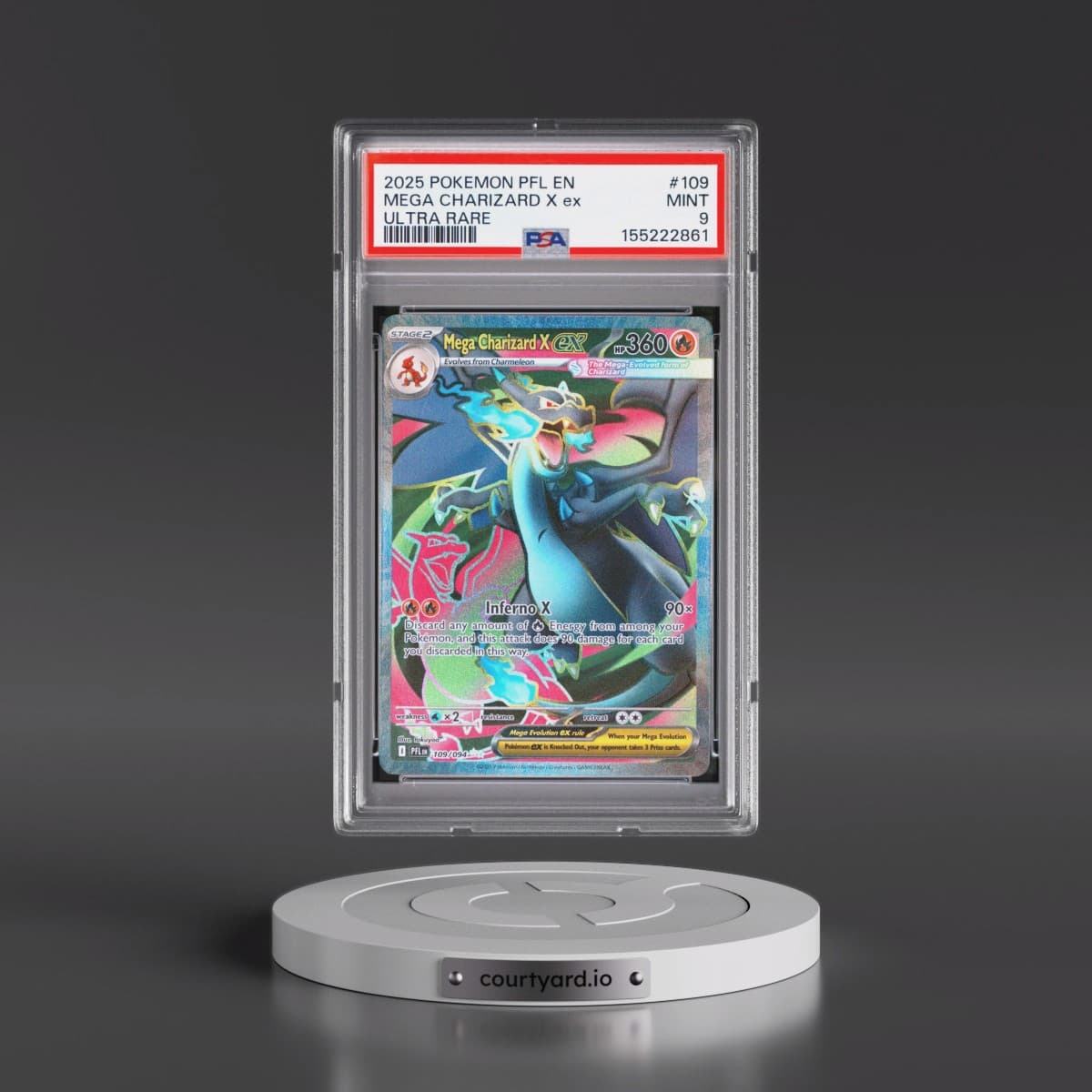 2025 Pokémon Pfl EN-Phantasmal Flames #109 Mega Charizard X EX - Holo Ultra Rare (PSA 9 MINT)
