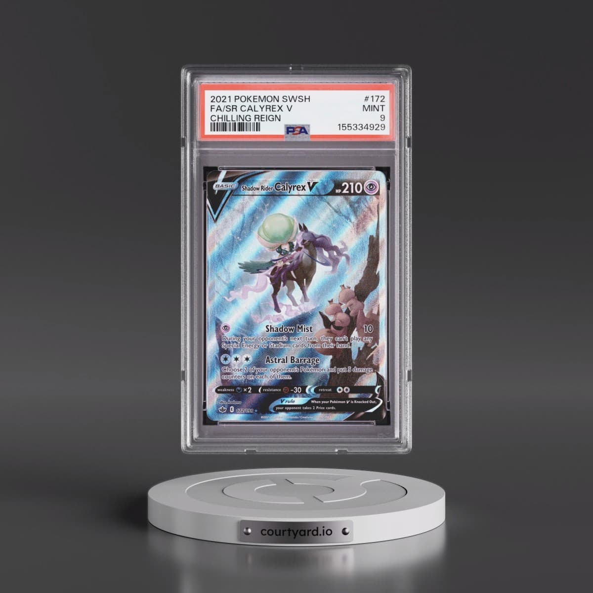 2021 Pokémon Sword & Shield Chilling Reign #172 Shadow Rider Calyrex V - Holo Full Art (PSA 9 MINT)