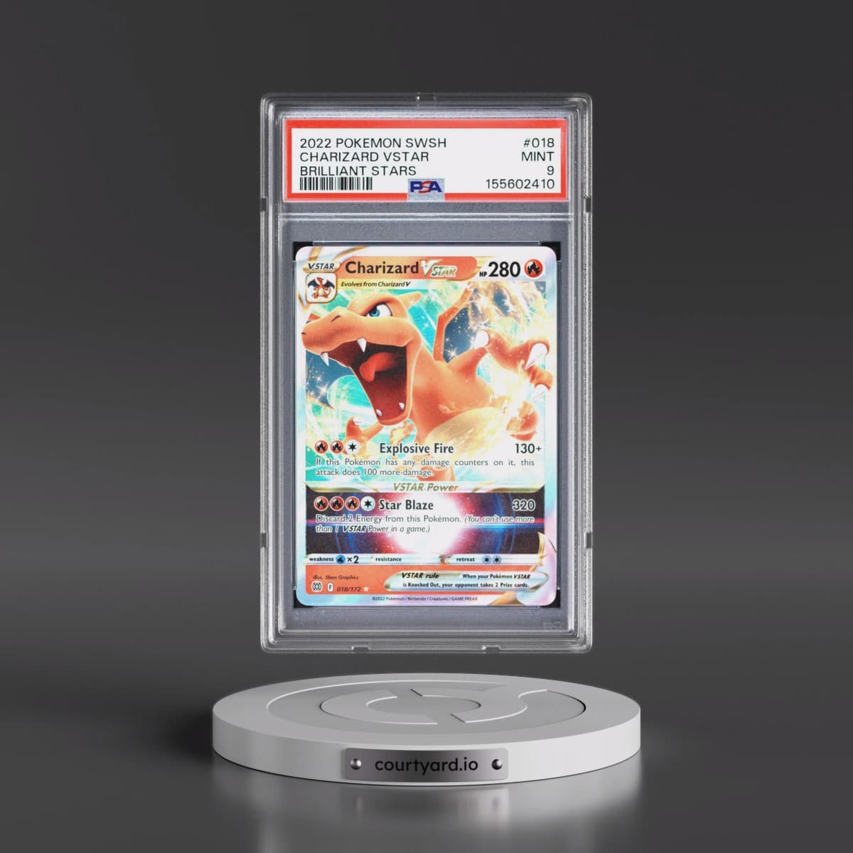 2022 Pokémon Sword & Shield Brilliant Stars #018 Charizard Vstar (PSA 9 MINT)