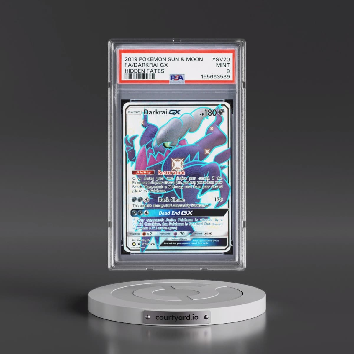 2019 Pokémon Sun & Moon Hidden Fates #SV70 Darkrai GX - Holo Full Art (PSA 9 MINT)