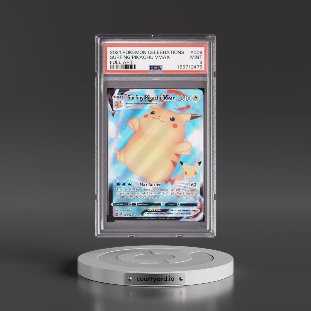 2021 Pokémon Celebrations #009 Surfing Pikachu Vmax - Full Art (PSA 9 MINT)