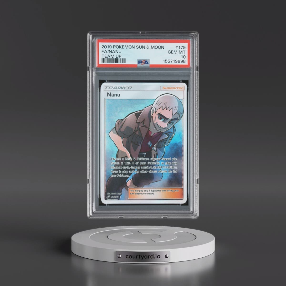 2019 Pokémon Sun & Moon Team Up #179 Nanu - Full Art (PSA 10 GEM MINT)