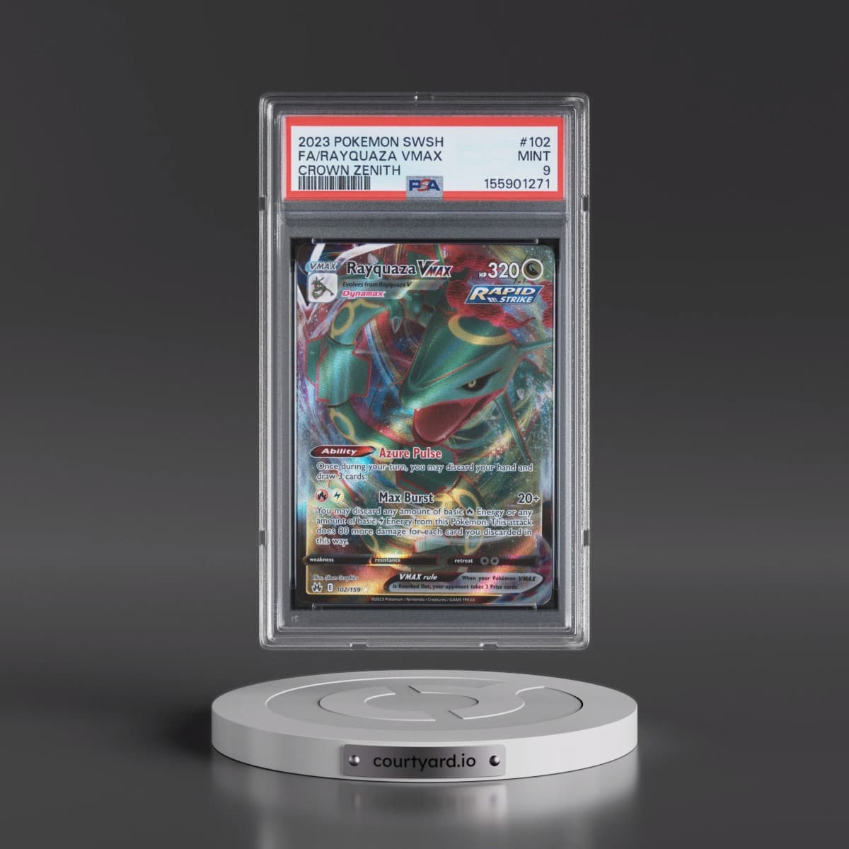 2023 Pokémon Sword and Shield Crown Zenith #102 Rayquaza Vmax - Full Art (PSA 9 MINT)