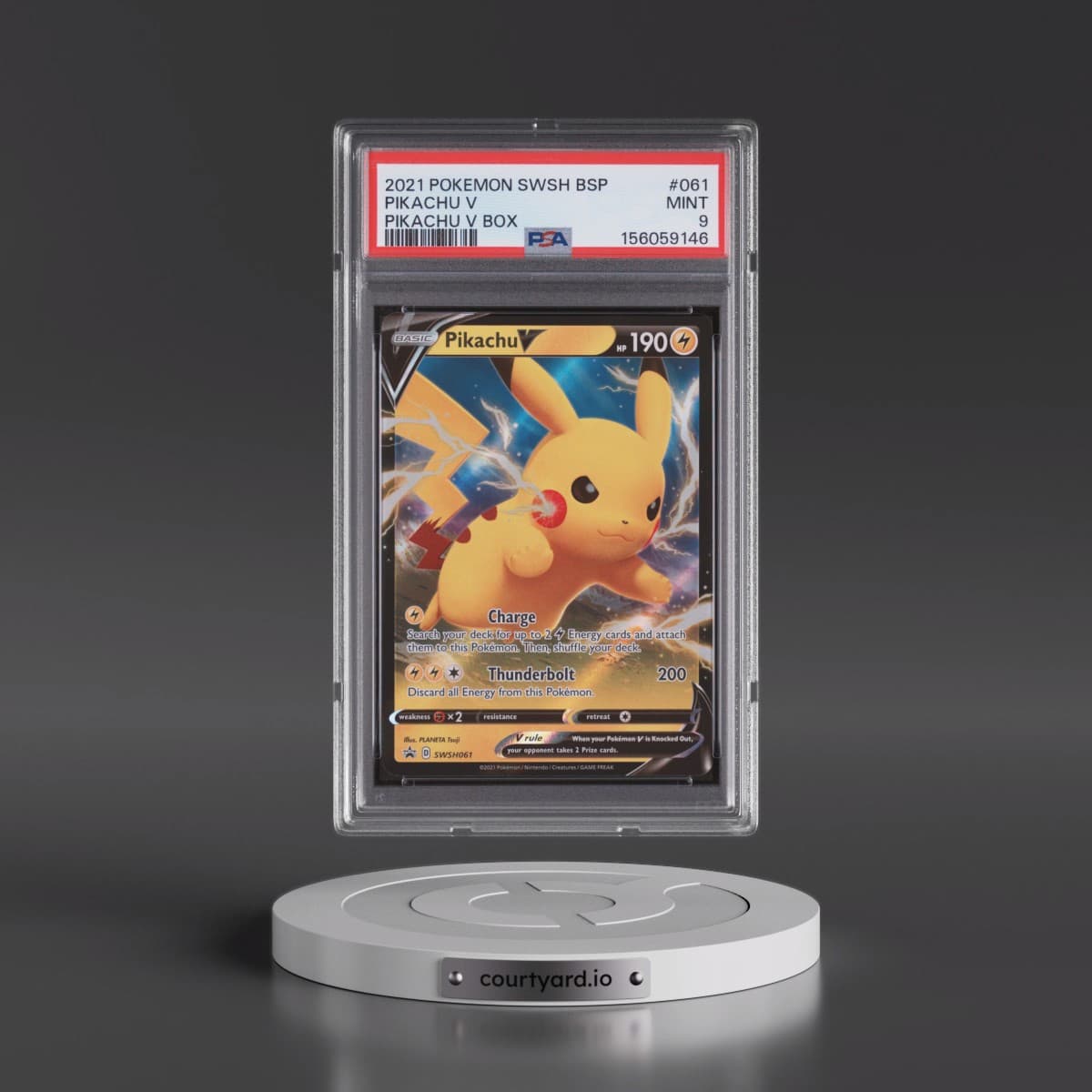 2021 Pokémon Swsh Black Star Promo #061 Pikachu V - Holo Pikachu V Box (PSA 9 MINT)