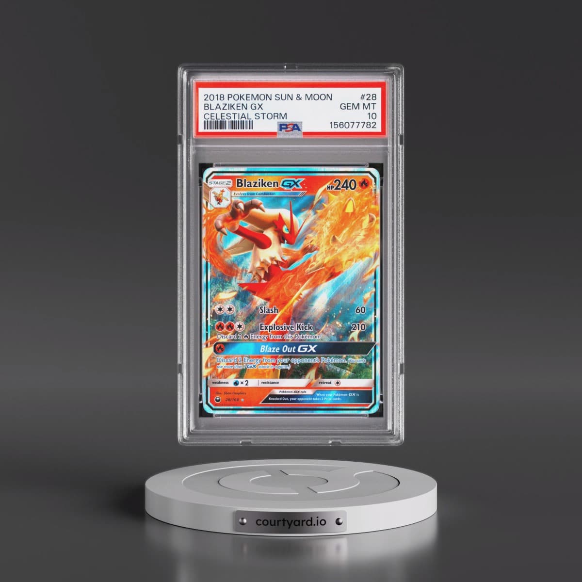 2018 Pokémon Sun & Moon Celestial Storm #28 Blaziken GX - Holo (PSA 10 GEM MINT)