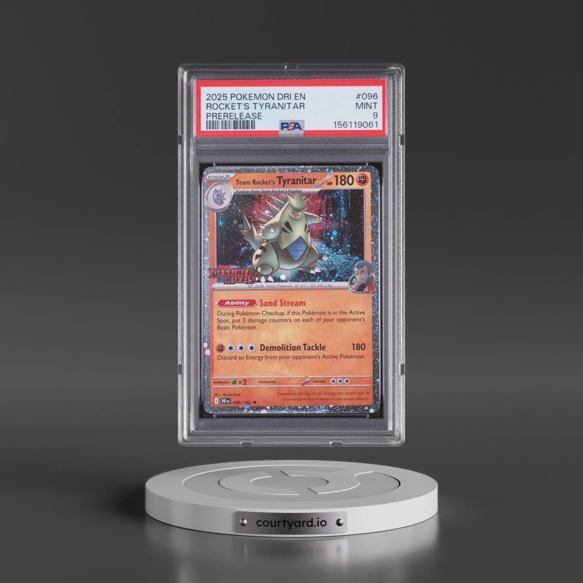 2025 Pokémon Dri EN-Destined Rivals #096 Team Rocket's Tyranitar - Prerelease (PSA 9 MINT)