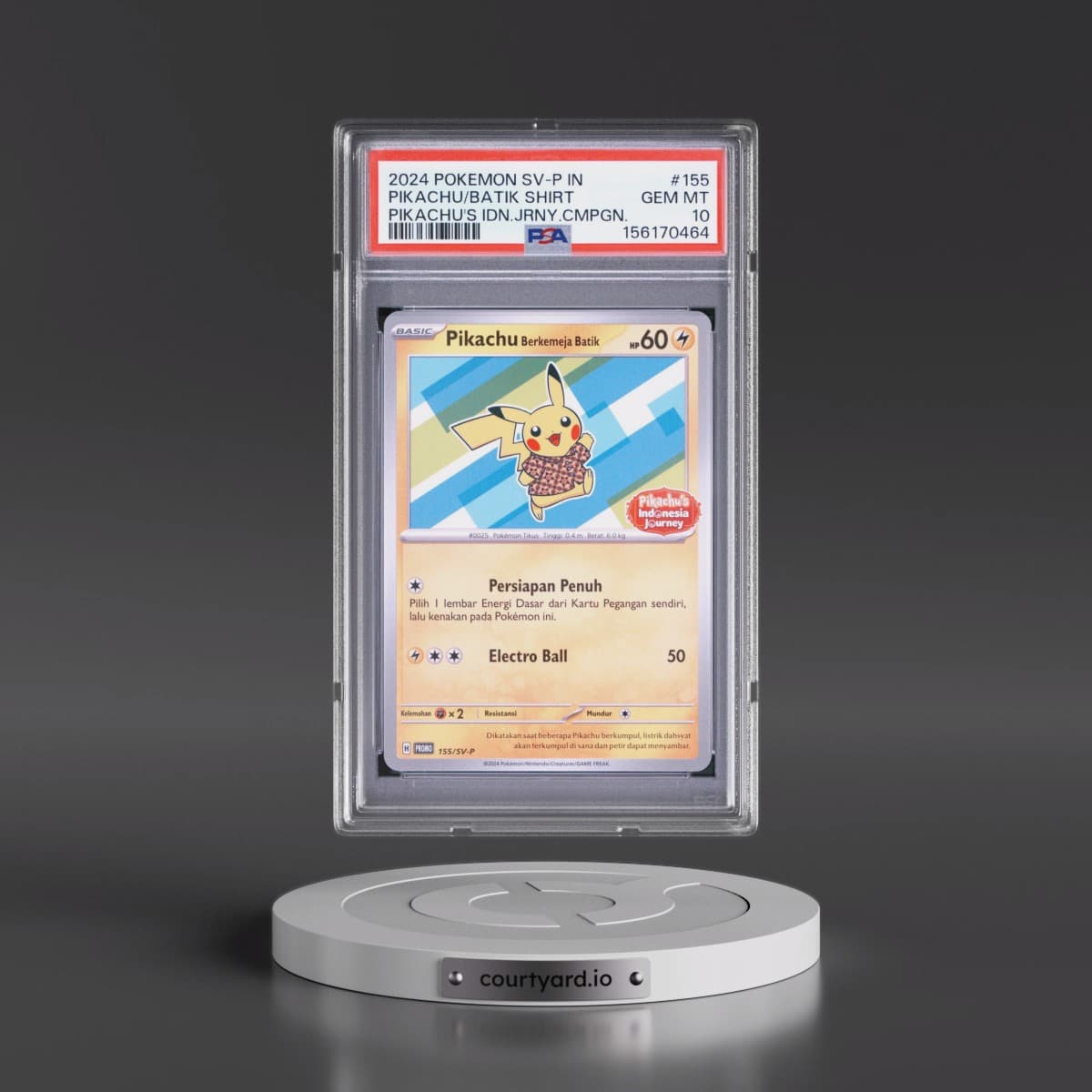 2024 Pokémon SV-P Promo #155 Pikachu in Batik Shirt - Pikachu's Indonesia Journey Campaign (PSA 10 GEM MINT)