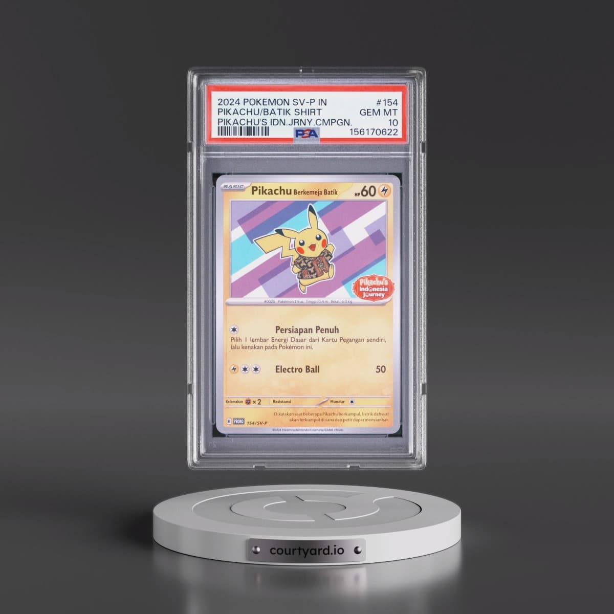 2024 Pokémon SV-P Promo #154 Pikachu in Batik Shirt - Pikachu's Indonesia Journey Campaign (PSA 10 GEM MINT)