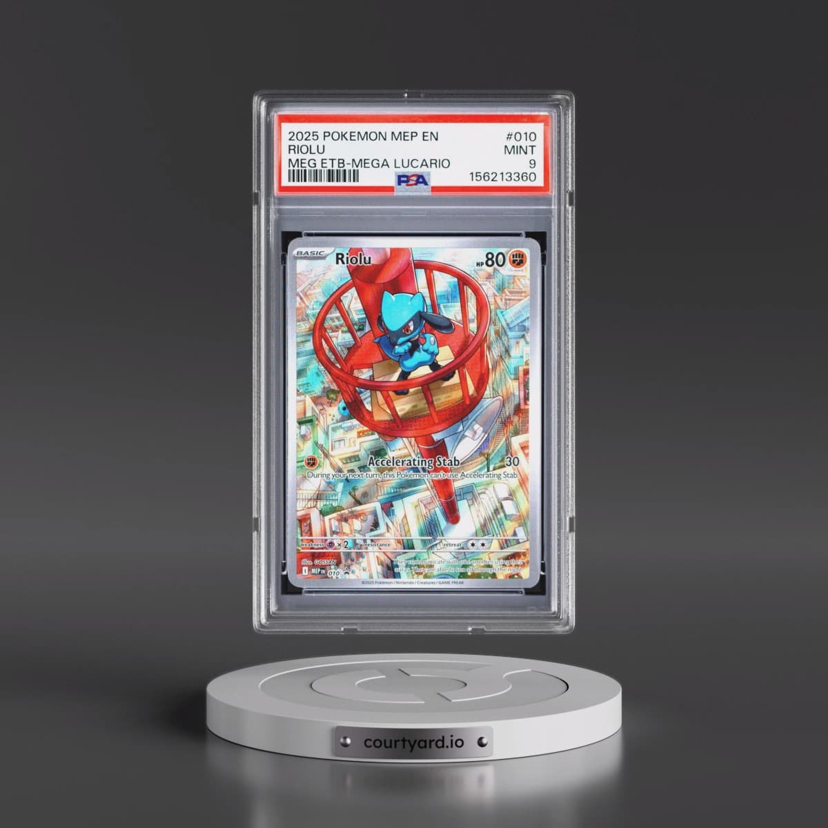 2025 Pokémon Mep EN-Me Black Star Promo #010 Riolu - Mega Evolution Elite Trainer Box-Mega Lucario (PSA 9 MINT)