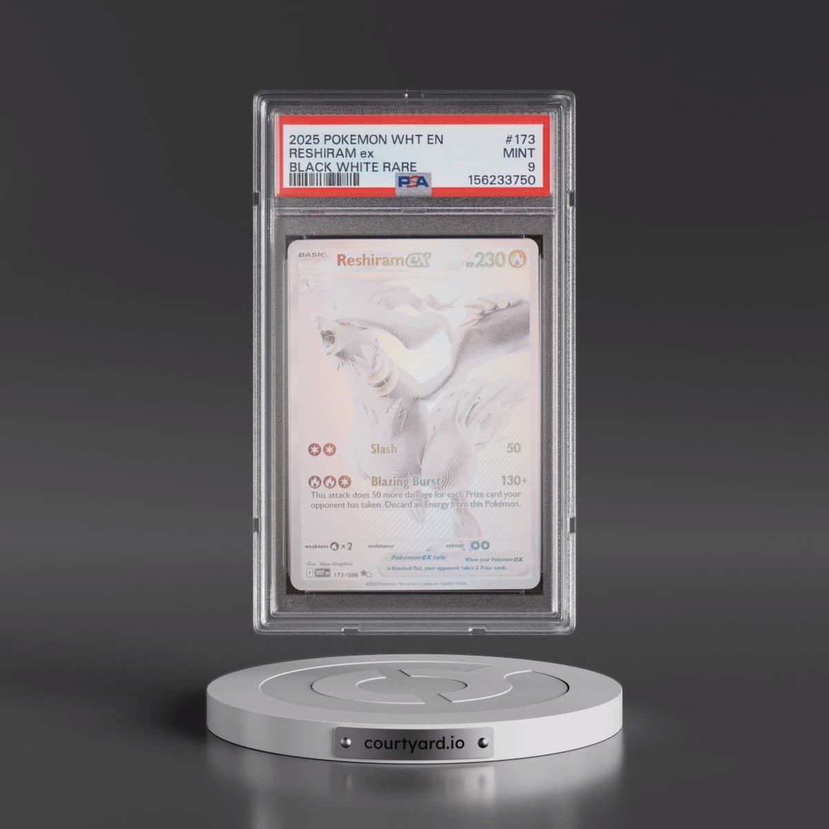 2025 Pokémon Wht EN-White Flare #173 Reshiram EX - Holo Black White Rare (PSA 9 MINT)