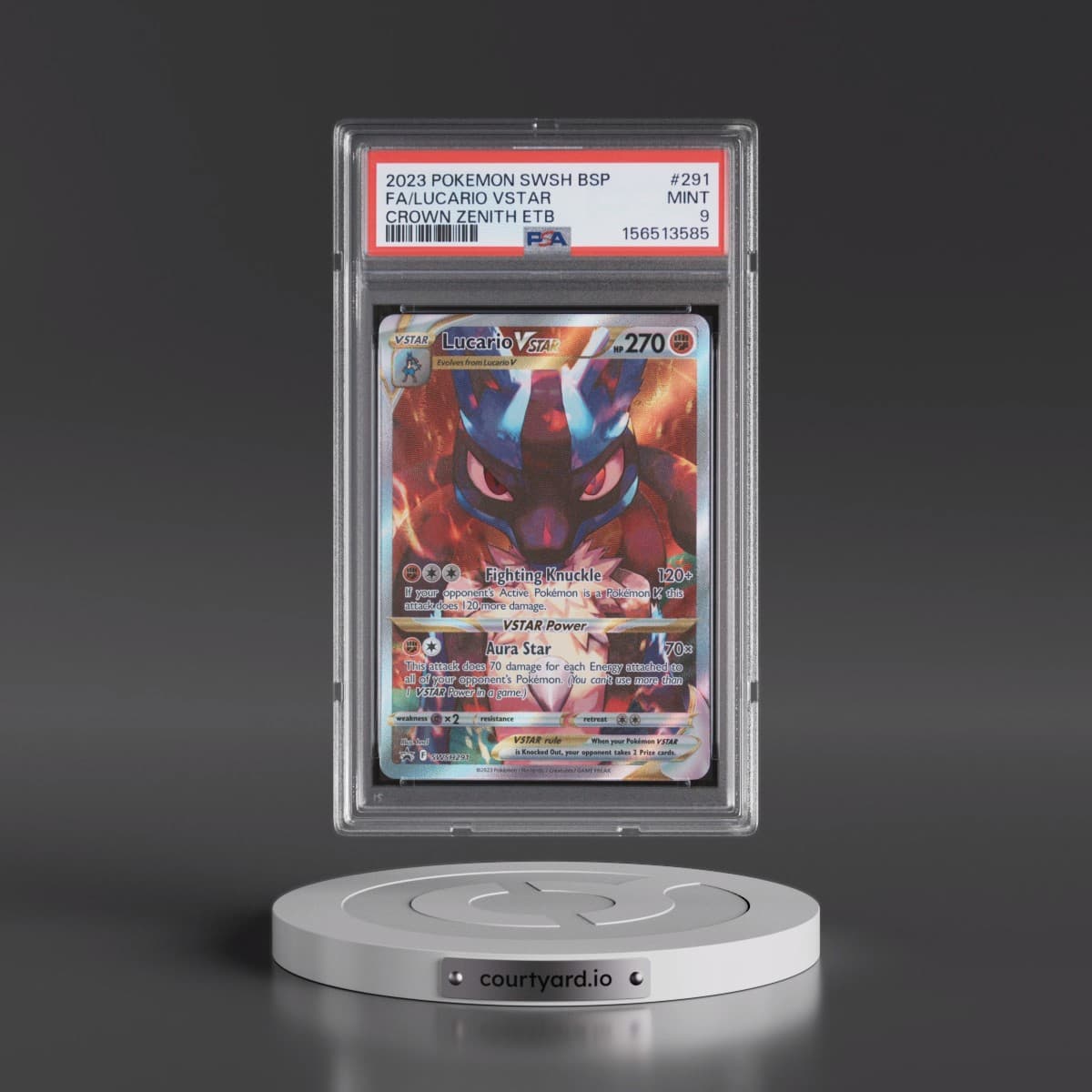 2023 Pokémon Swsh Black Star Promo #291 Lucario Vstar - Full Art Crown Zenith Elite Trainer Box (PSA 9 MINT)