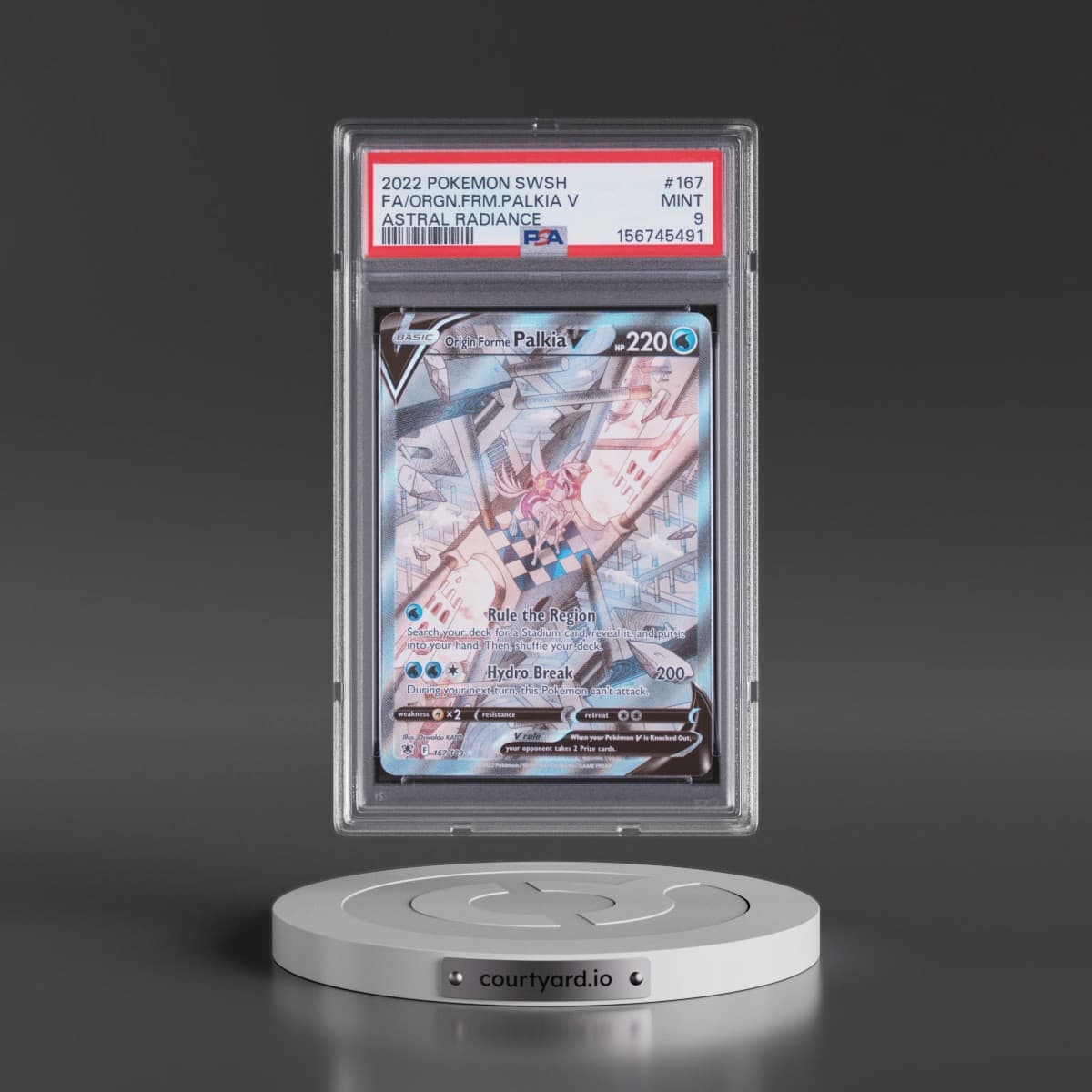 2022 Pokémon Sword & Shield Astral Radiance #167 Origin Forme Palkia V - Holo Full Art (PSA 9 MINT)