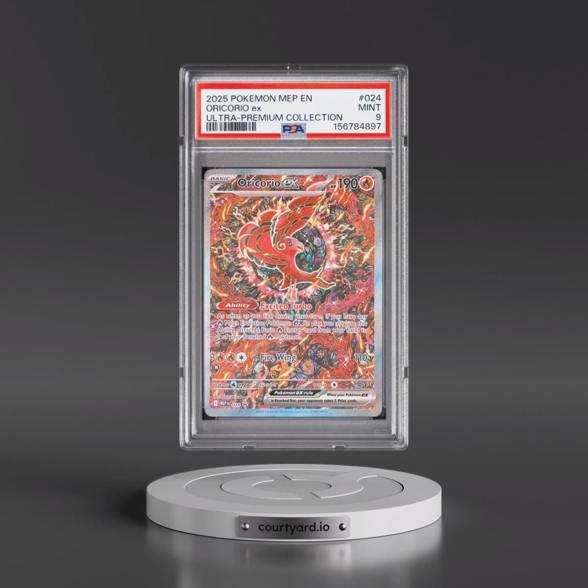 2025 Pokémon Mep EN-Me Black Star Promo #024 Oricorio EX - Holo Mega Charizard X EX Ultra-Premium Collection (PSA 9 MINT)