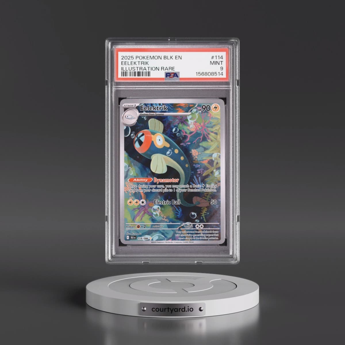 2025 Pokémon Blk EN-Black Bolt #114 Eelektrik - Illustration Rare (PSA 9 MINT)