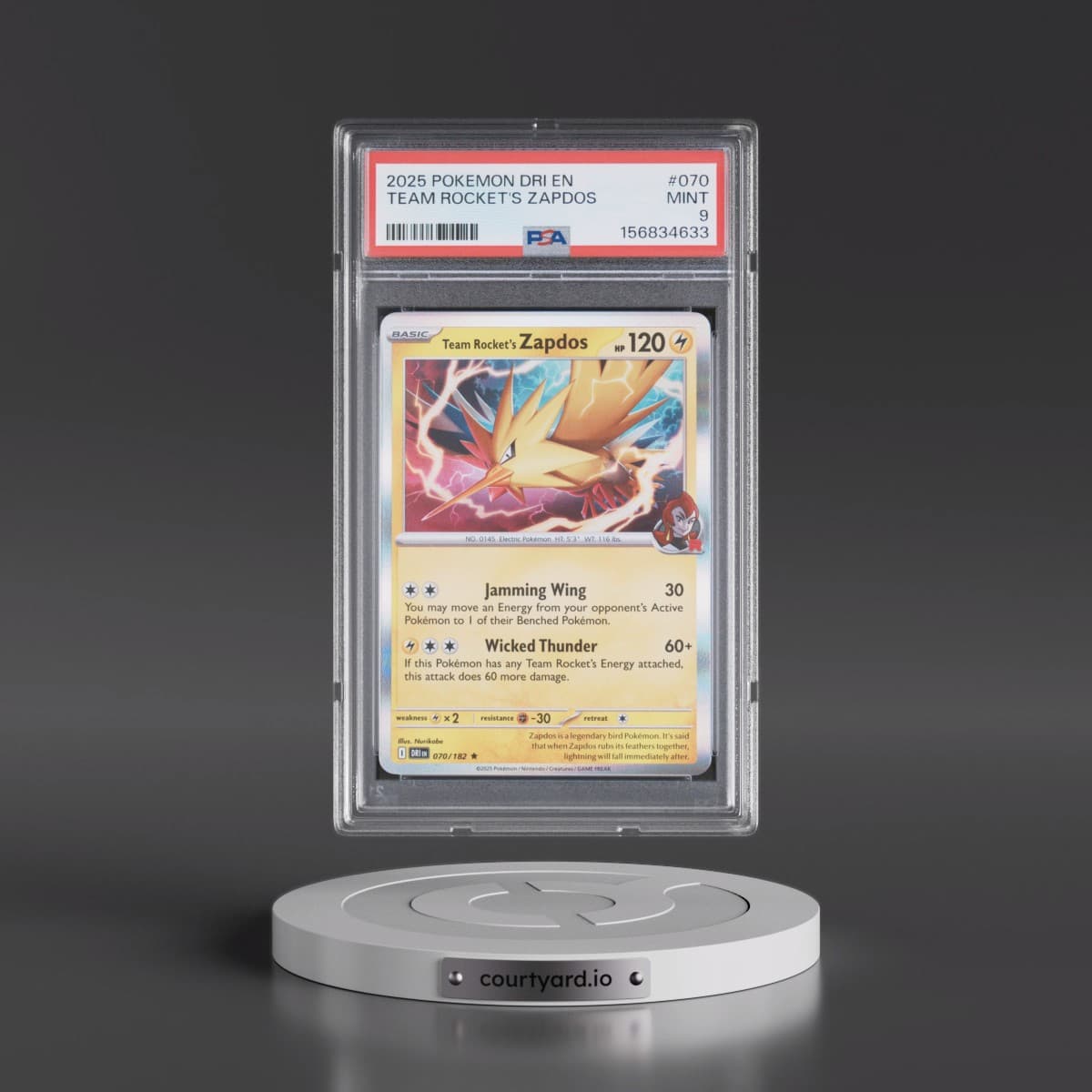 2025 Pokémon Dri EN-Destined Rivals #070 Team Rocket's Zapdos (PSA 9 MINT)
