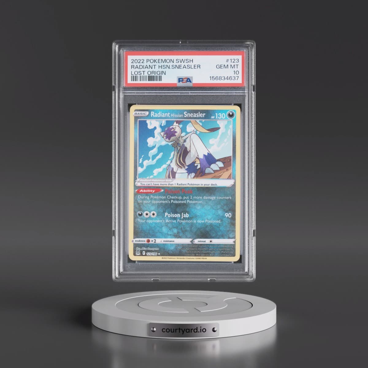2022 Pokémon Sword & Shield Lost Origin #123 Radiant Hisuian Sneasler - Holo (PSA 10 GEM MINT)