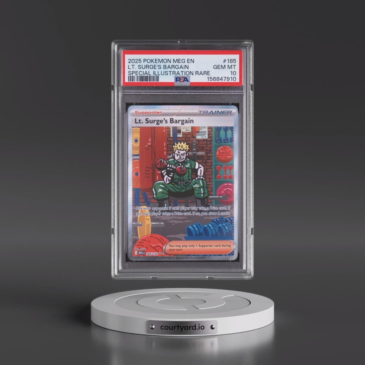 2025 Pokémon Meg EN-Mega Evolution #185 LT. Surge's Bargain - Special Illustration Rare (PSA 10 GEM MINT)