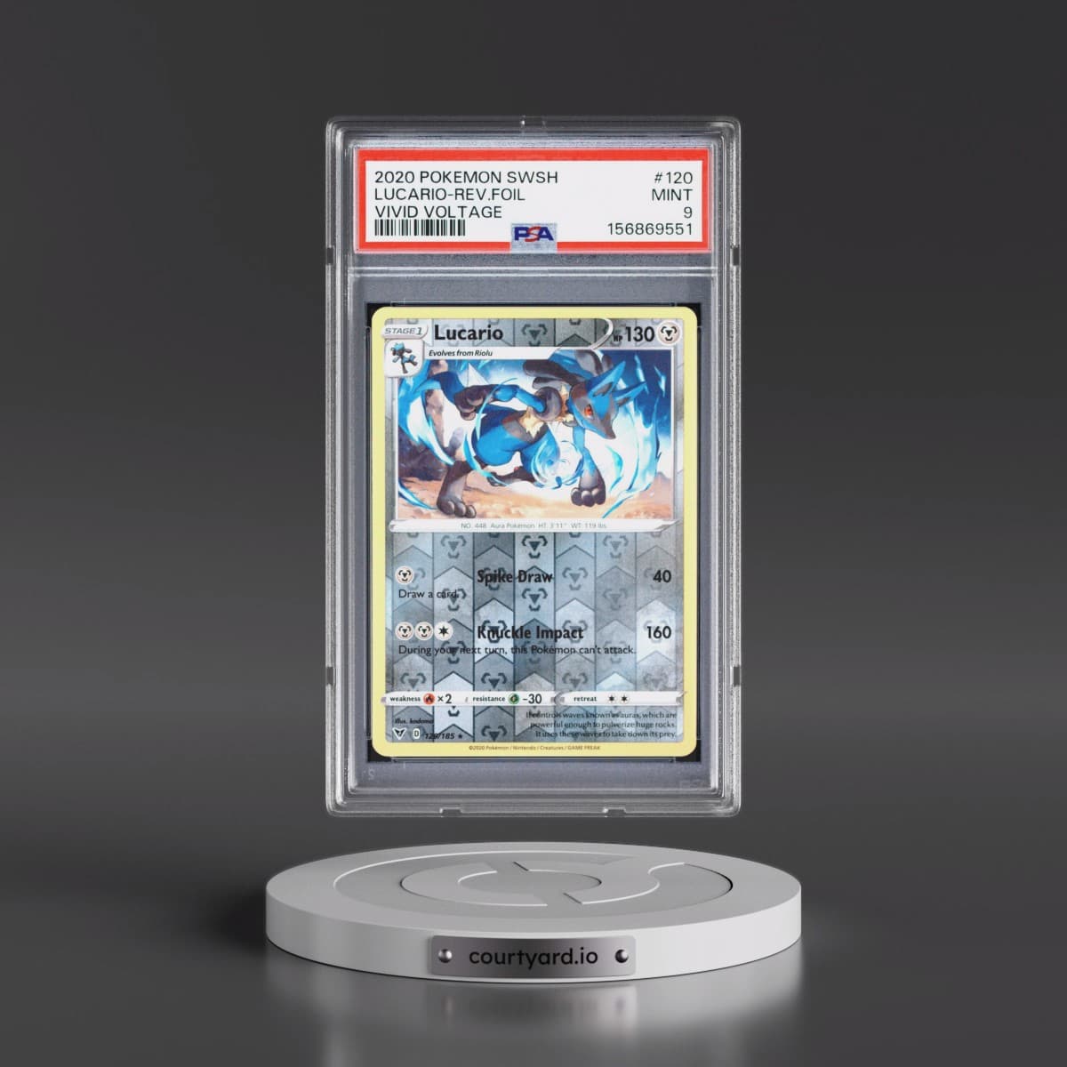 2020 Pokémon Sword & Shield Vivid Voltage #120 Lucario - Reverse Foil (PSA 9 MINT)