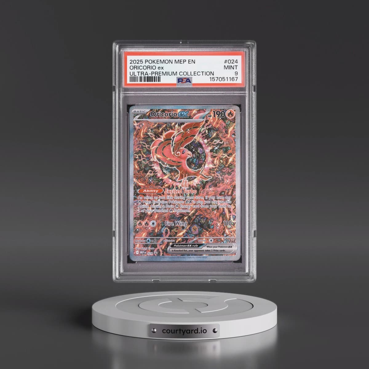 2025 Pokémon Mep EN-Me Black Star Promo #024 Oricorio EX - Holo Mega Charizard X EX Ultra-Premium Collection (PSA 9 MINT)