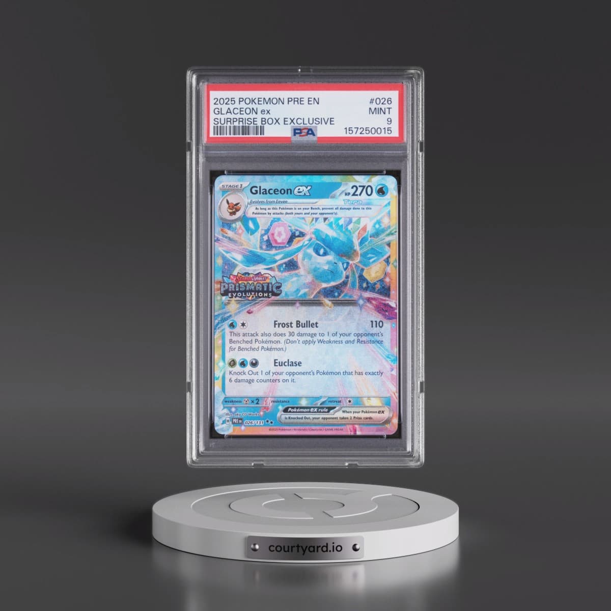 2025 Pokémon Pre EN-Prismatic Evolutions #026 Glaceon EX - Holo Surprise Box Exclusive (PSA 9 MINT)