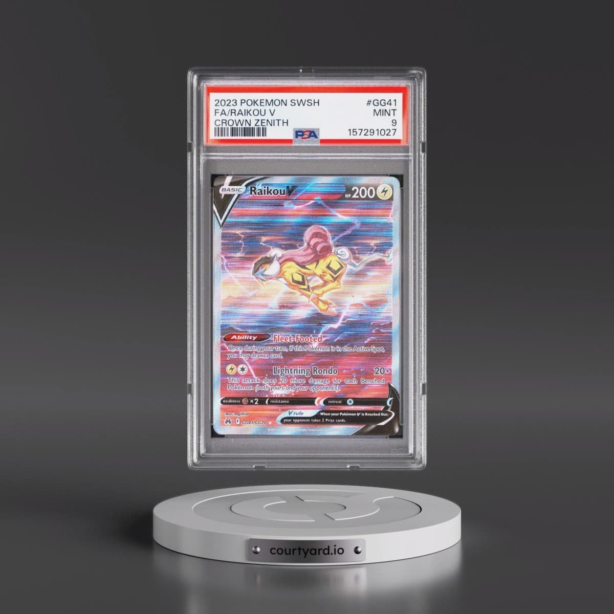 2023 Pokémon Sword and Shield Crown Zenith #GG41 Raikou V - Holo Full Art (PSA 9 MINT)