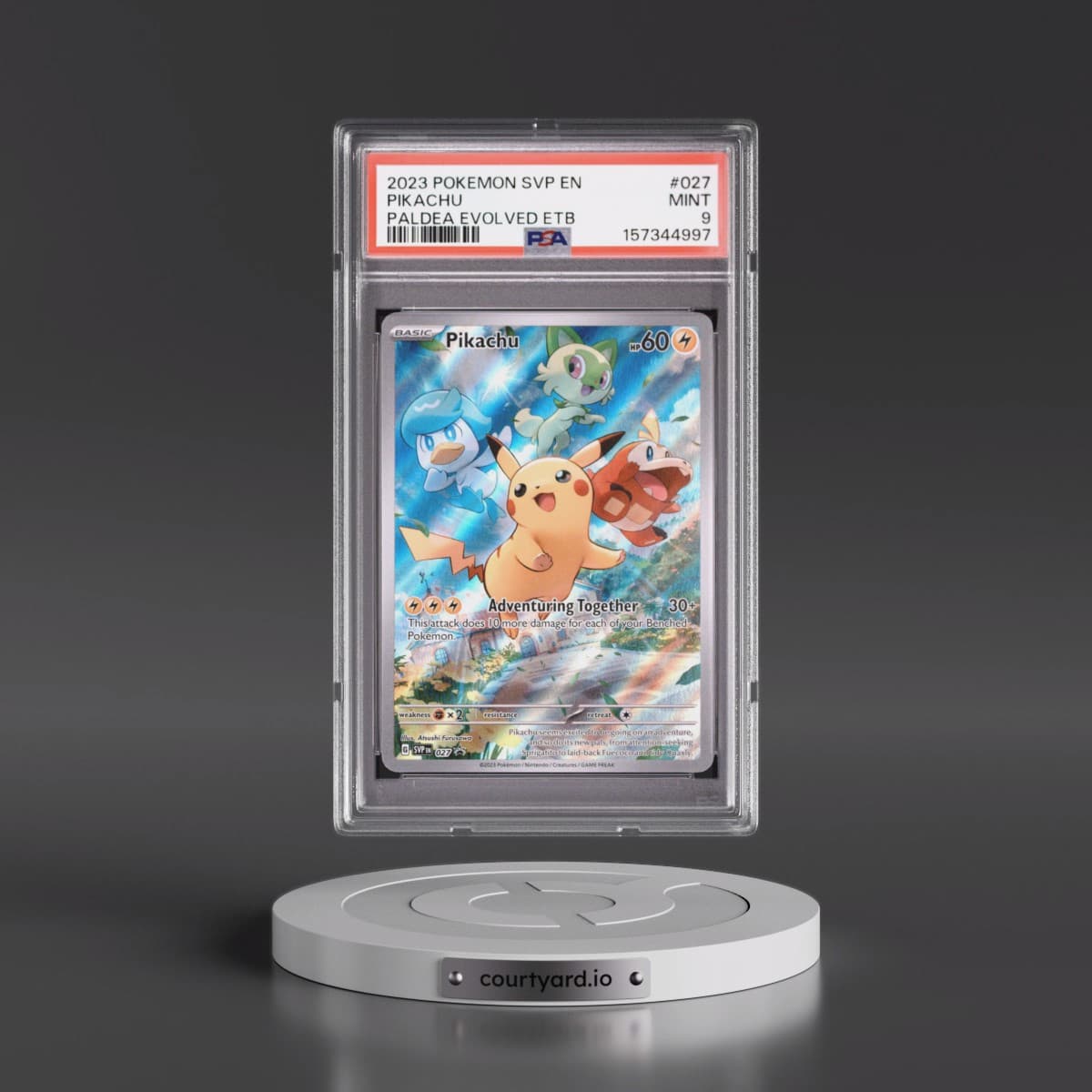 2023 Pokémon Svp EN-SV Black Star Promo #027 Pikachu - Paldea Evolved Elite Trainer Box (PSA 9 MINT)