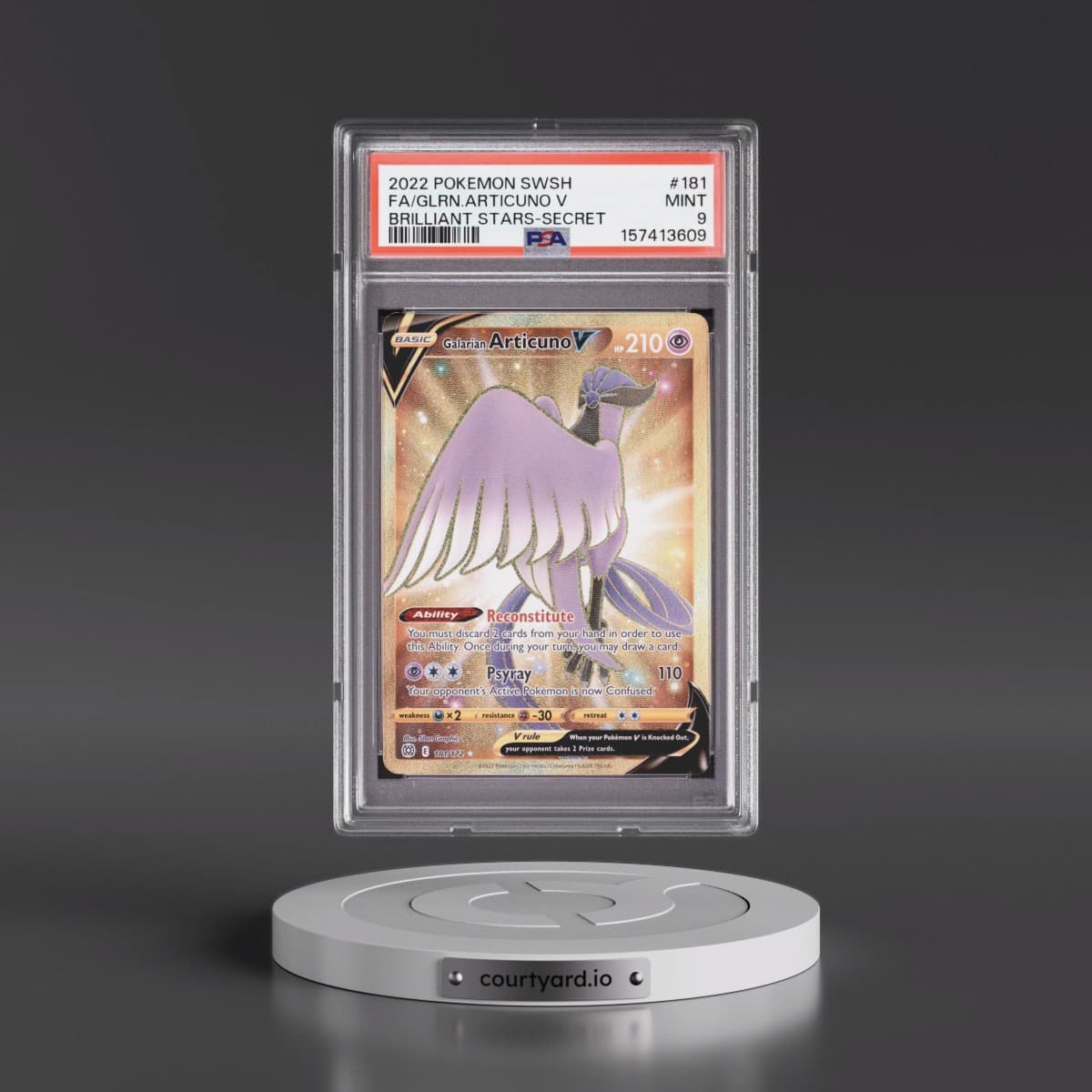 2022 Pokémon Sword & Shield Brilliant Stars #181 Galarian Articuno V - Holo Full Art Secret (PSA 9 MINT)