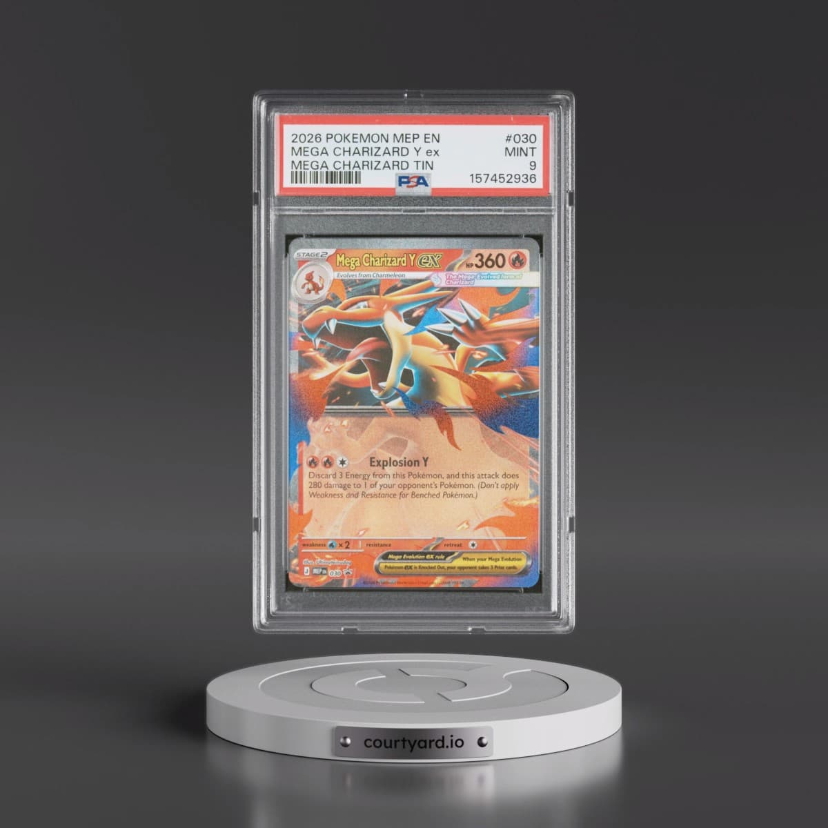 2026 Pokémon Mep EN-Me Black Star Promo #030 Mega Charizard Y EX - Holo Mega Charizard Tin (PSA 9 MINT)