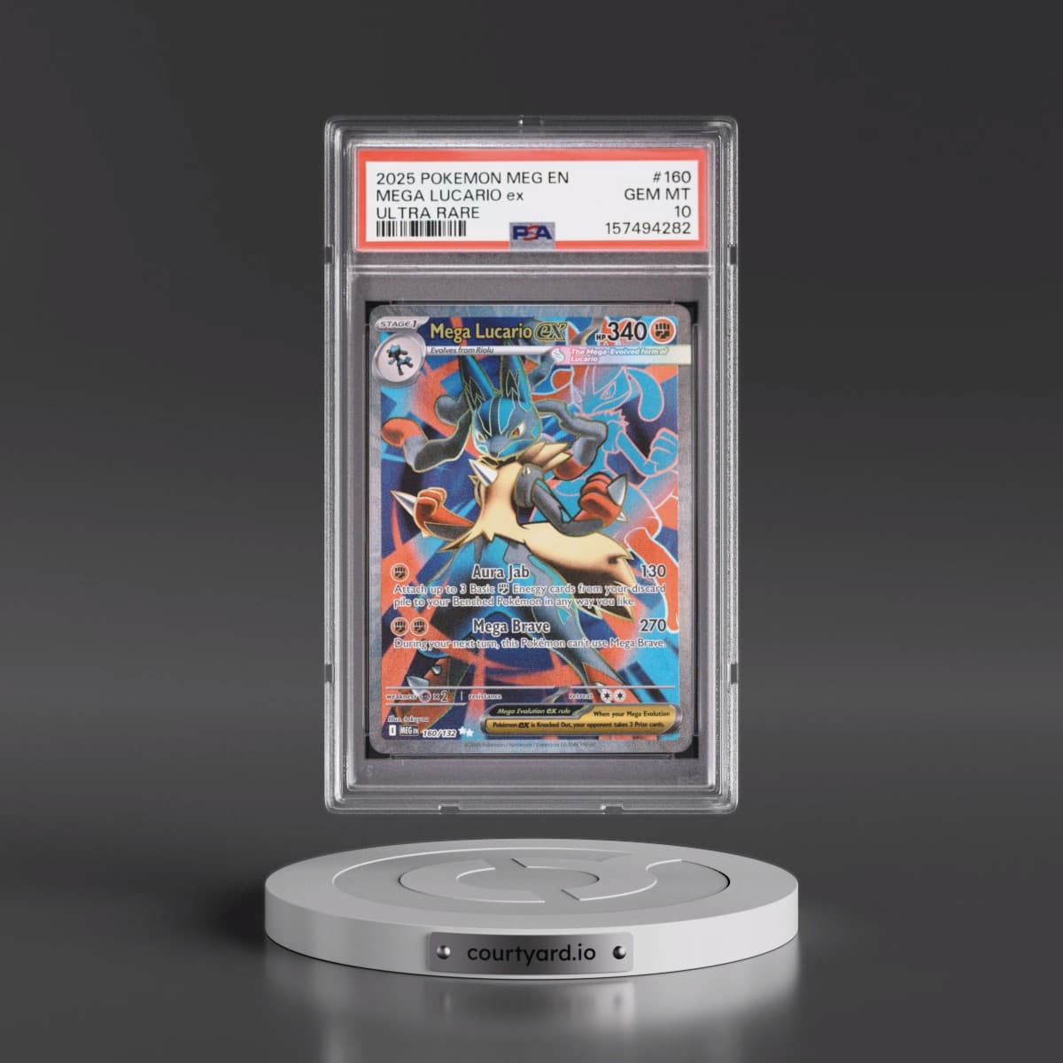 2025 Pokémon Meg EN-Mega Evolution #160 Mega Lucario EX - Holo Ultra Rare (PSA 10 GEM MINT)