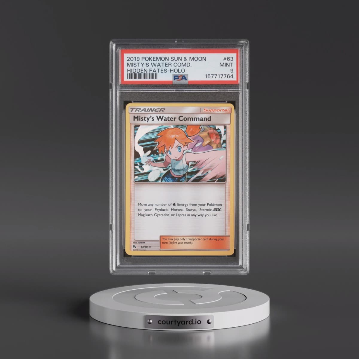 2019 Pokémon Sun & Moon Hidden Fates #63 Misty's Water Command - Holo (PSA 9 MINT)