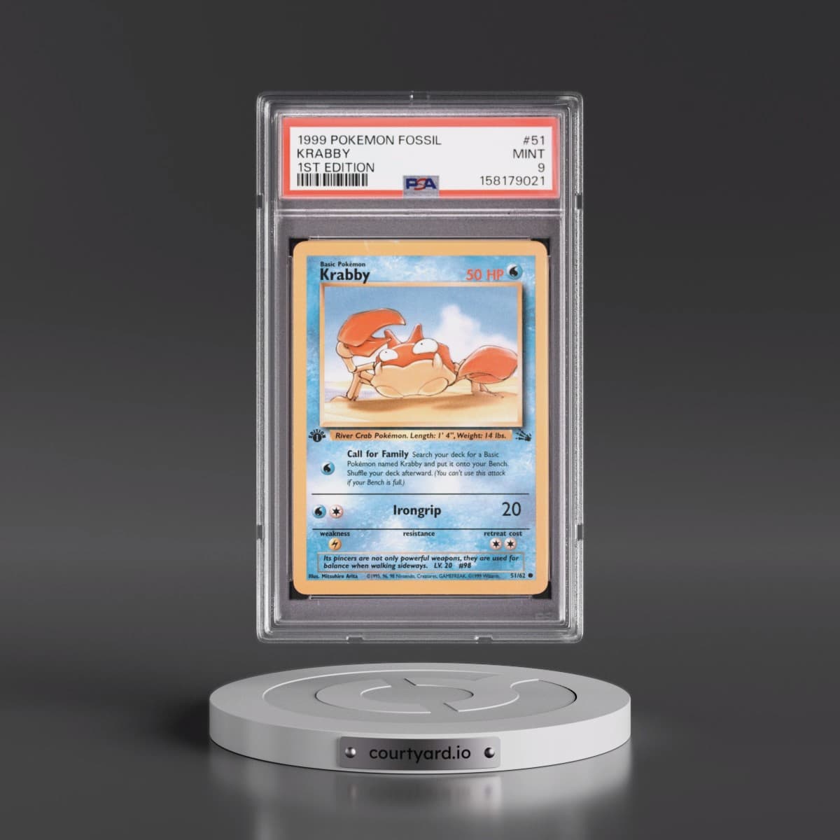 1999 Pokémon Fossil #51 Krabby - 1st Edition (PSA 9 MINT)