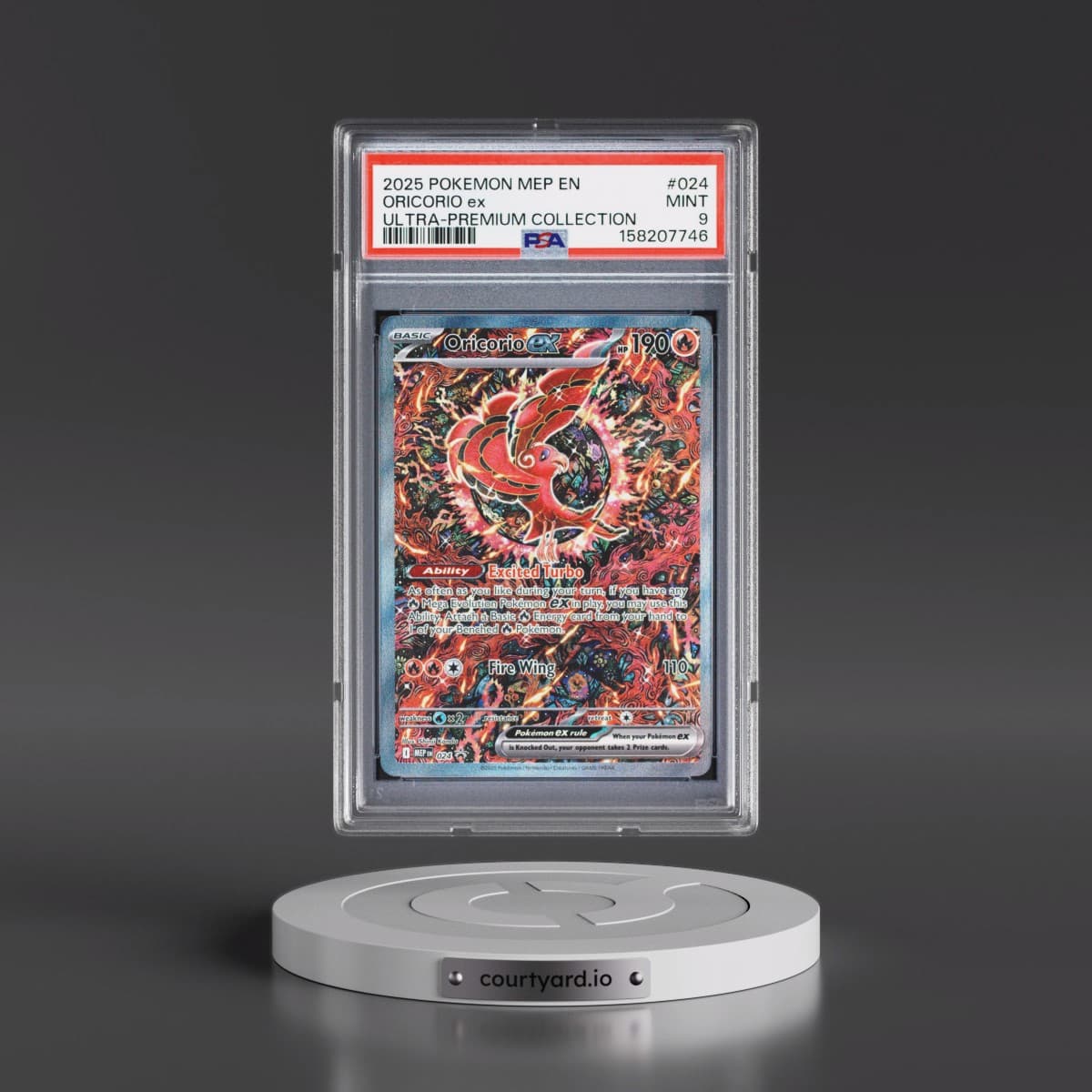 2025 Pokémon Mep EN-Me Black Star Promo #024 Oricorio EX - Holo Mega Charizard X EX Ultra-Premium Collection (PSA 9 MINT)