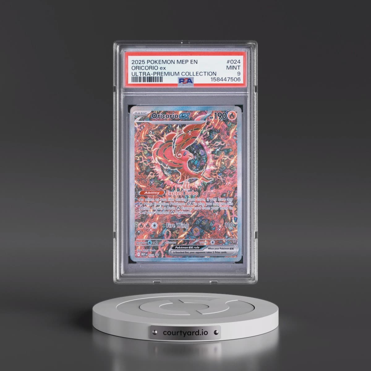 2025 Pokémon Mep EN-Me Black Star Promo #024 Oricorio EX - Holo Mega Charizard X EX Ultra-Premium Collection (PSA 9 MINT)