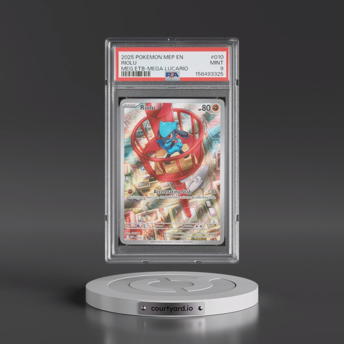 2025 Pokémon Mep EN-Me Black Star Promo #010 Riolu - Mega Evolution Elite Trainer Box-Mega Lucario (PSA 9 MINT)