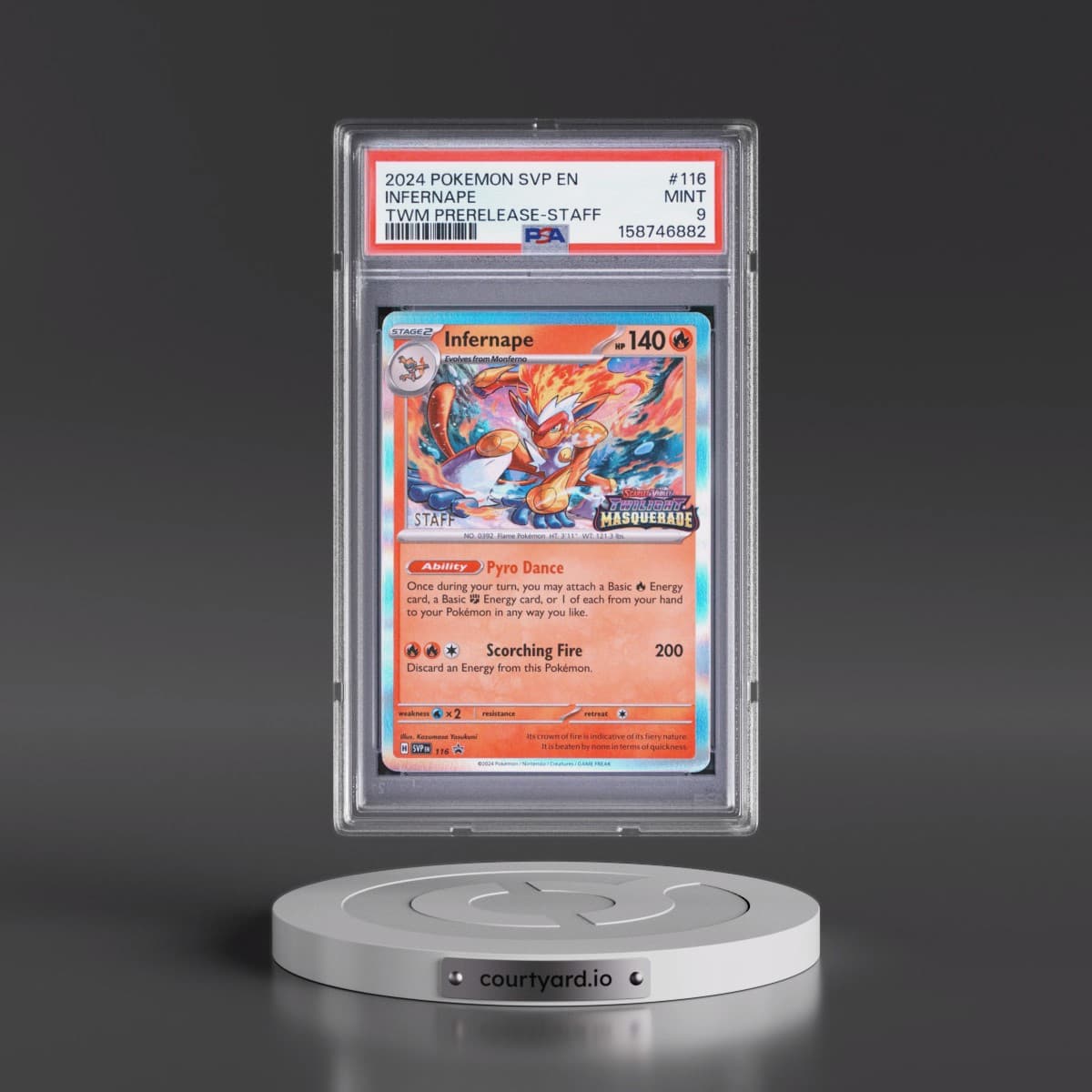 2024 Pokémon Svp EN-SV Black Star Promo #116 Infernape - Twilight Masquerade Prerelease-Staff (PSA 9 MINT)