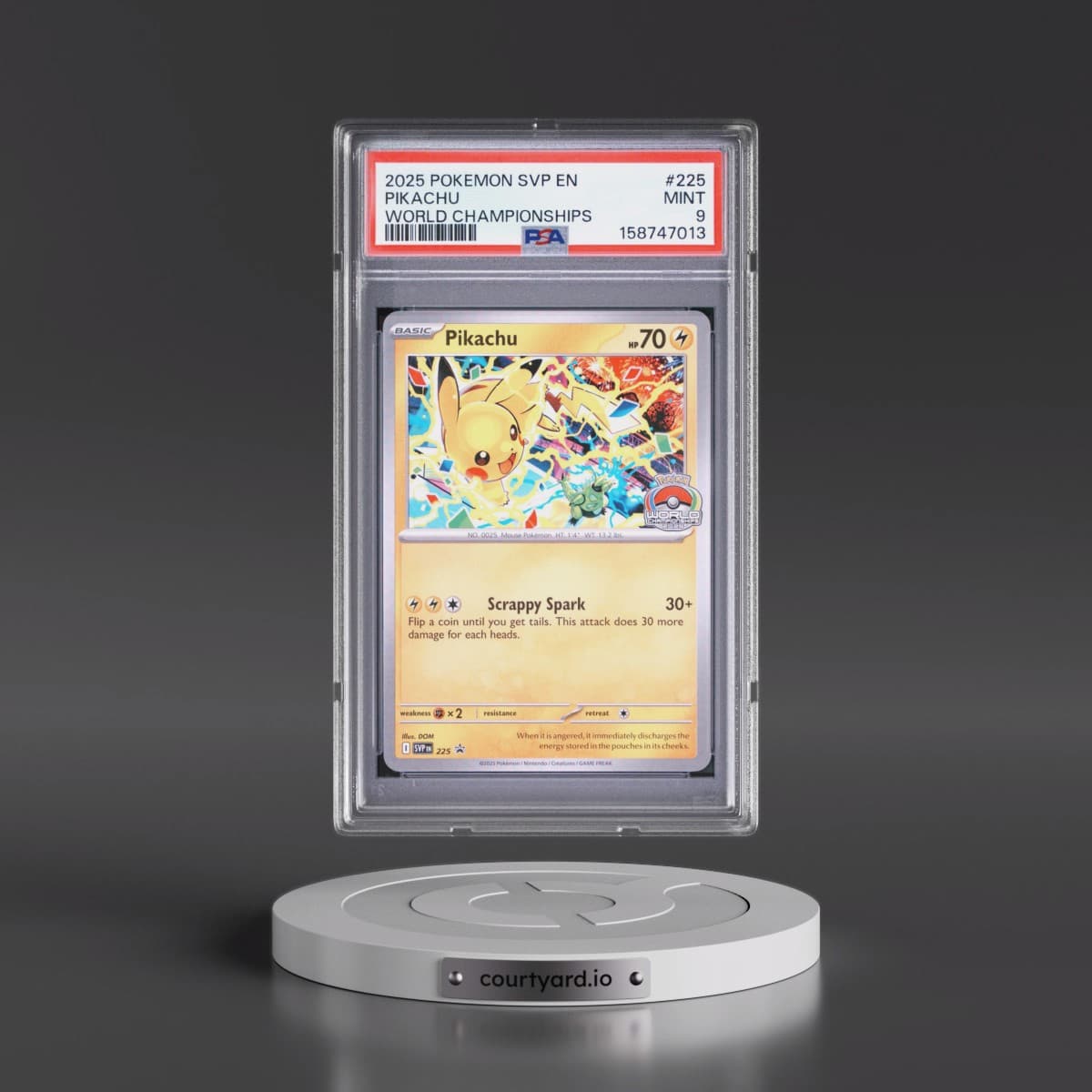 2025 Pokémon Svp EN-SV Black Star Promo #225 Pikachu - World Championships (PSA 9 MINT)