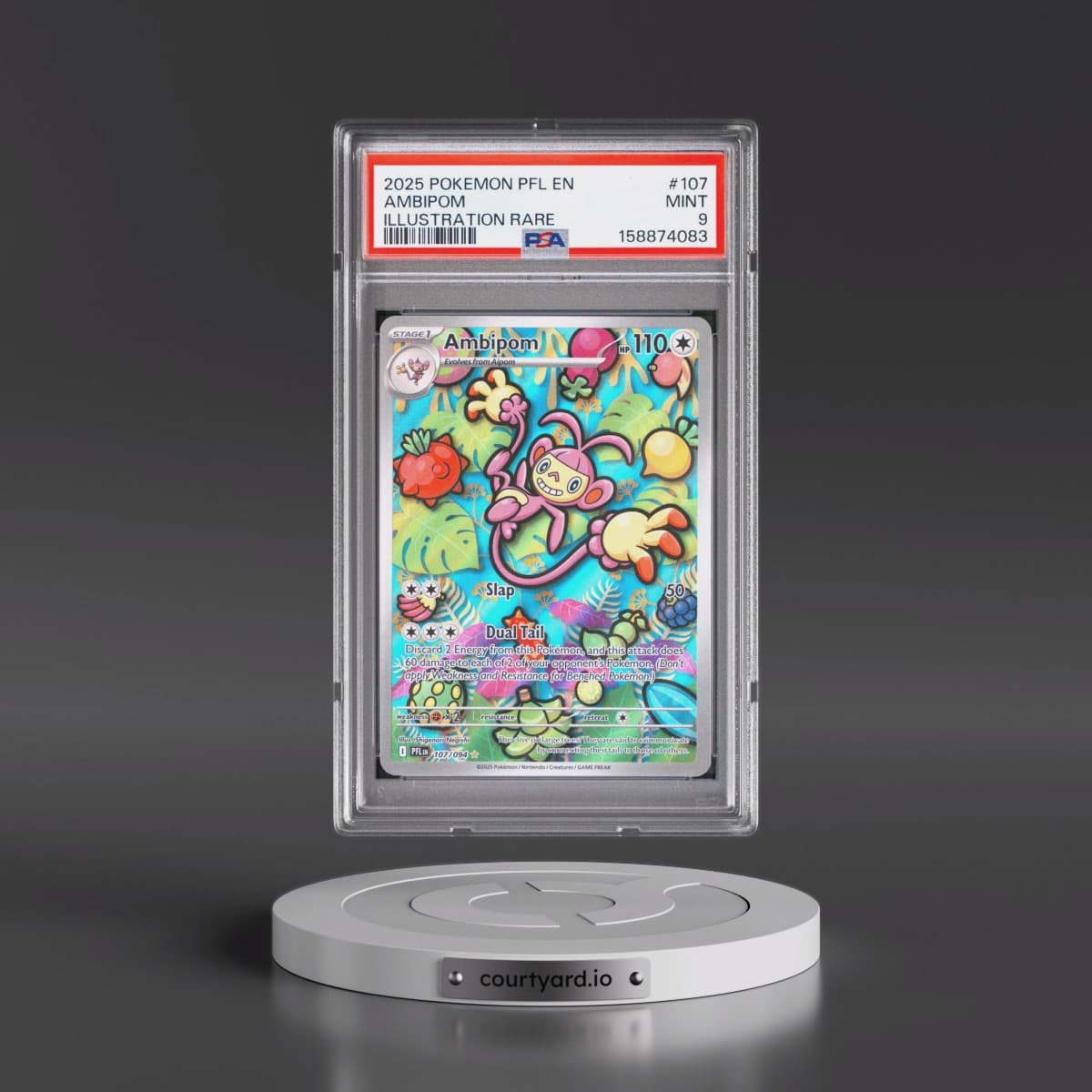 2025 Pokémon Pfl EN-Phantasmal Flames #107 Ambipom - Illustration Rare (PSA 9 MINT)