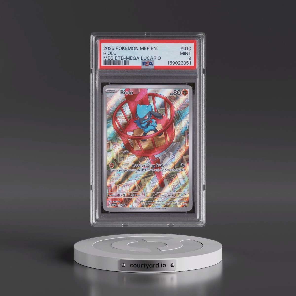 2025 Pokémon Mep EN-Me Black Star Promo #010 Riolu - Mega Evolution Elite Trainer Box-Mega Lucario (PSA 9 MINT)