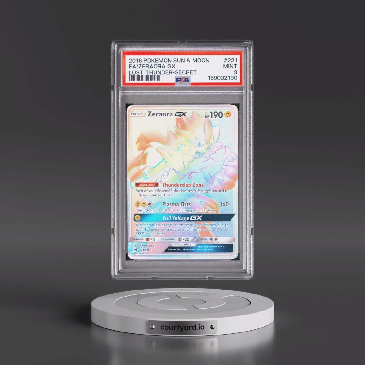 2018 Pokémon Sun & Moon Lost Thunder #221 Zeraora GX - Holo Full Art Secret (PSA 9 MINT)