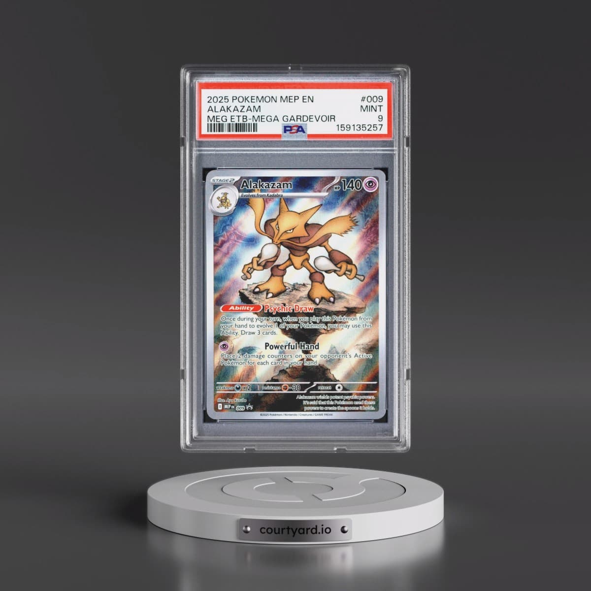 2025 Pokémon Mep EN-Me Black Star Promo #009 Alakazam - Mega Evolution Elite Trainer Box-Mega Gardevoir (PSA 9 MINT)