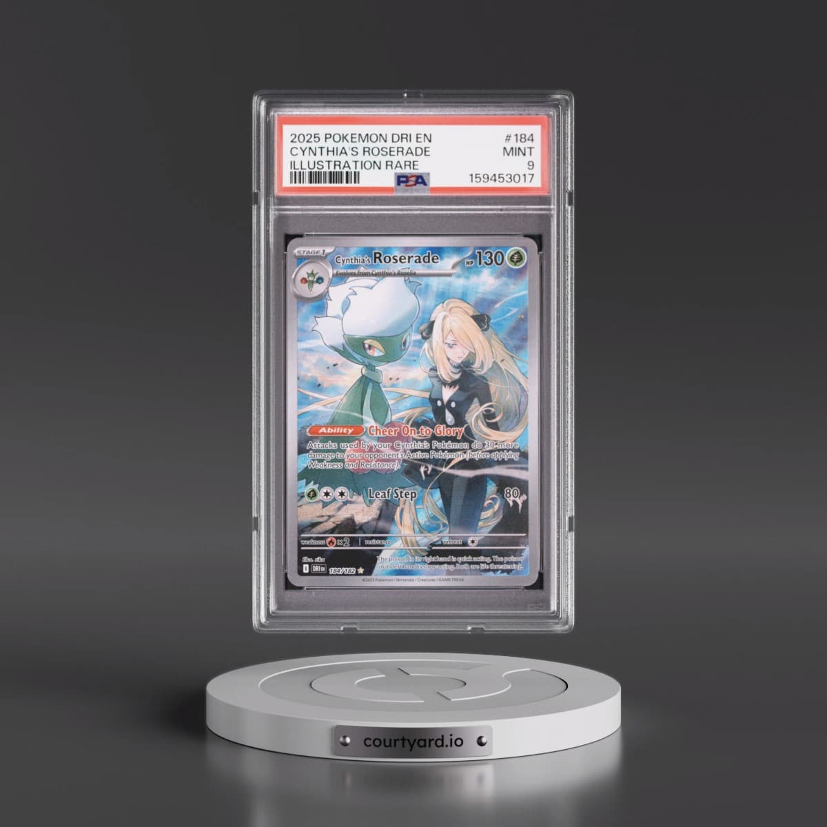 2025 Pokémon Dri EN-Destined Rivals #184 Cynthia's Roserade - Illustration Rare (PSA 9 MINT)